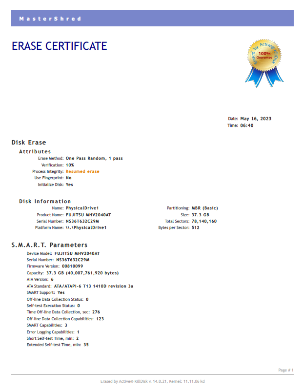 Erase Certificate 1